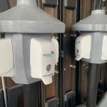 Four-bay hand sanitiser station for events and worksites